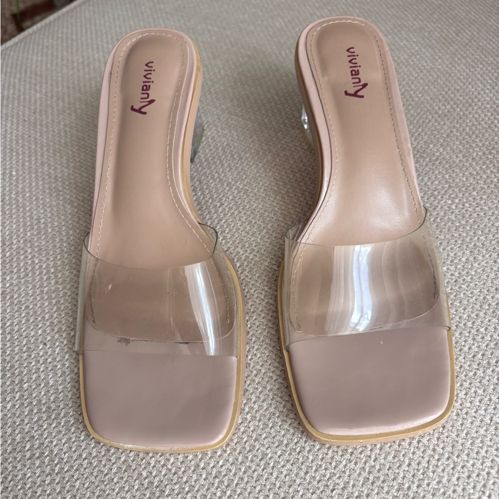 Vivianly Clear Strap Nude Slide Sandals